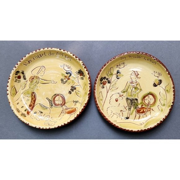 S J Pottery Redware Decorative Dishes Woman Man Animals Salesville Arkansas - Picture 1 of 16